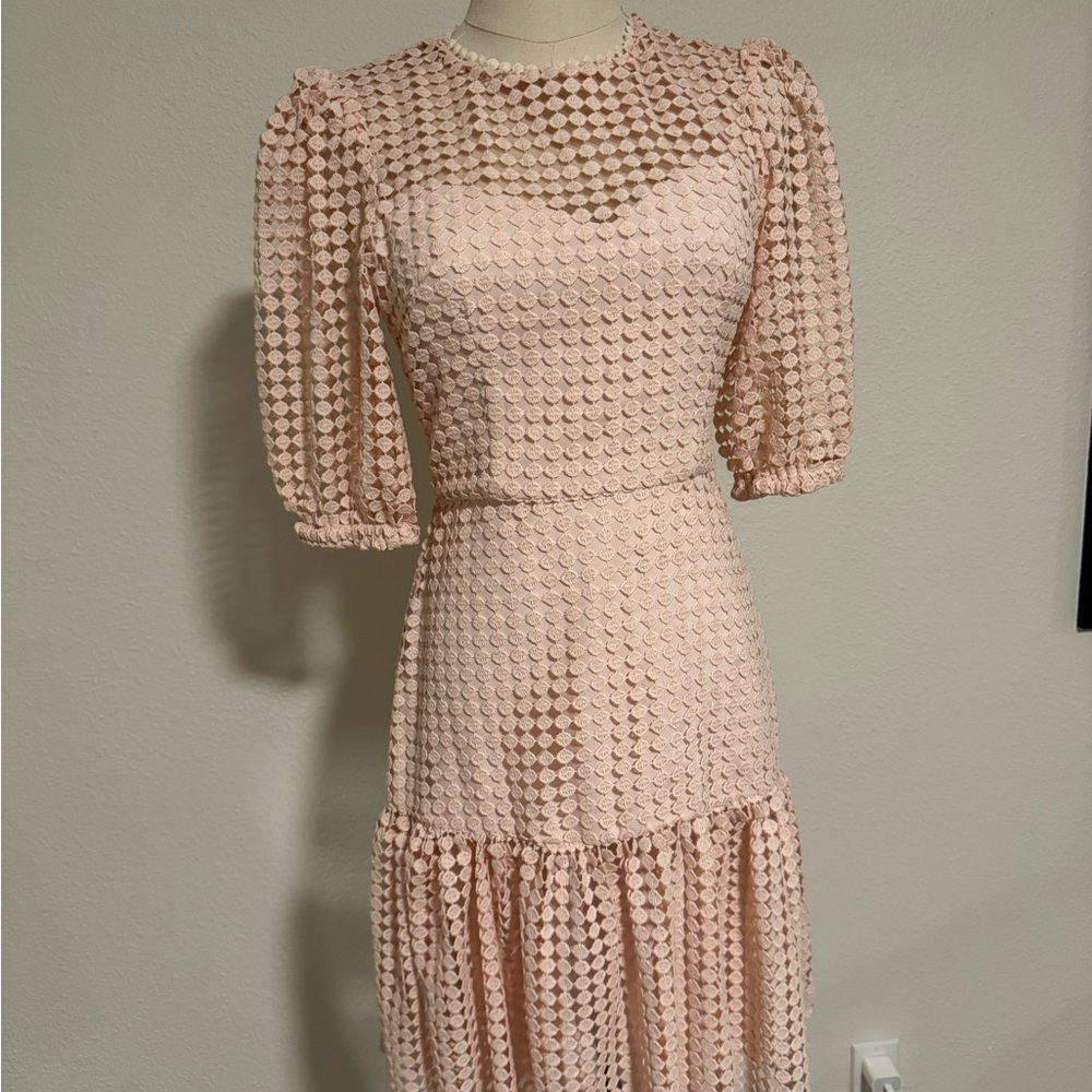 Donna Morgan Blush Textured Long Sleeve Dress